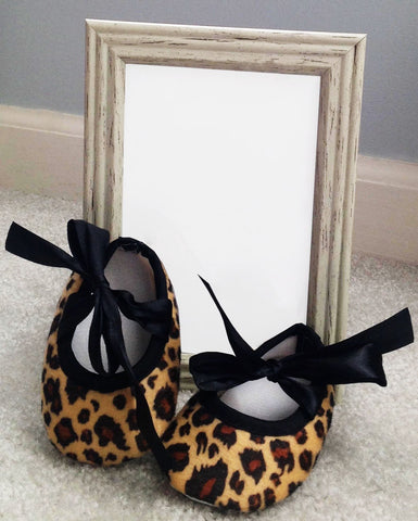 Shoes- Leopard Ribbon Tie Crib Shoes