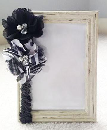Headband- Black and white zebra flowers w/ black sequin headband