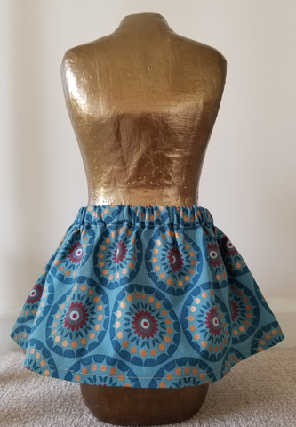 Turquoise with Golden Bronze Designs elastic skirt