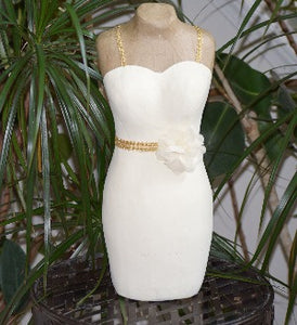 Cream Fitted Dress with Gold Trim and Cream flower