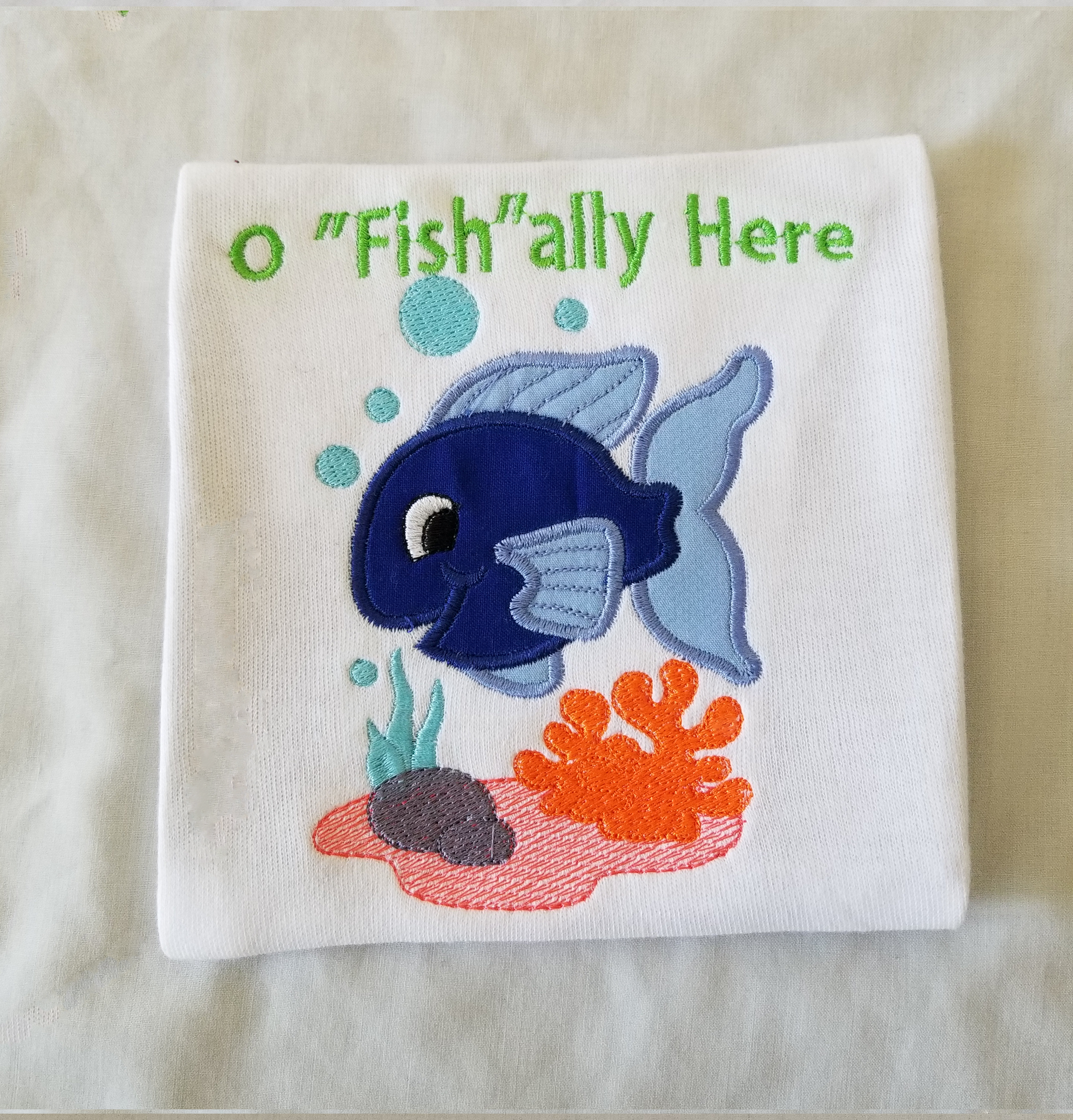 O "Fish"ally Here Embroidered shirt
