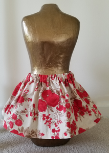 Red and Cream Floral Elastic Skirt